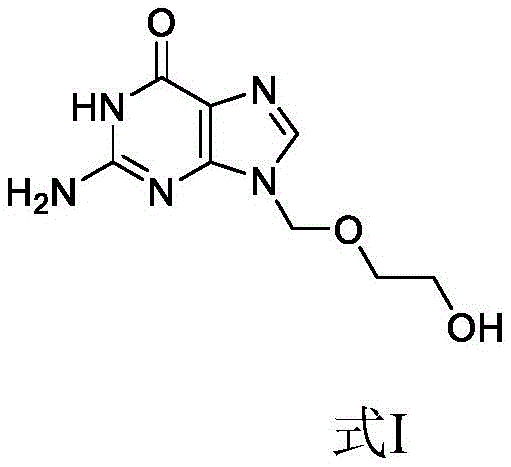 Chemical structure of Acyclovir (Formula I), the starting material with poor oral bioavailability