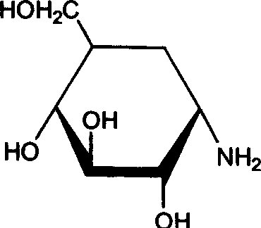 Chemical structure of Validamine showing the saturated cyclohexane ring with amino and hydroxyl groups