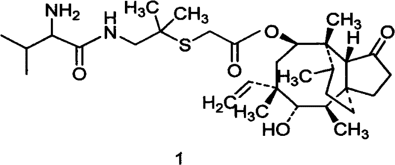 Chemical structure of Valnemulin showing the pleuromutilin core and side chain