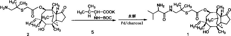 Conventional synthesis route using Pd/charcoal and protection groups leading to low purity
