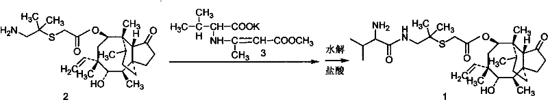 New synthesis route showing direct coupling of Compound 2 and Compound 3 to form Valnemulin