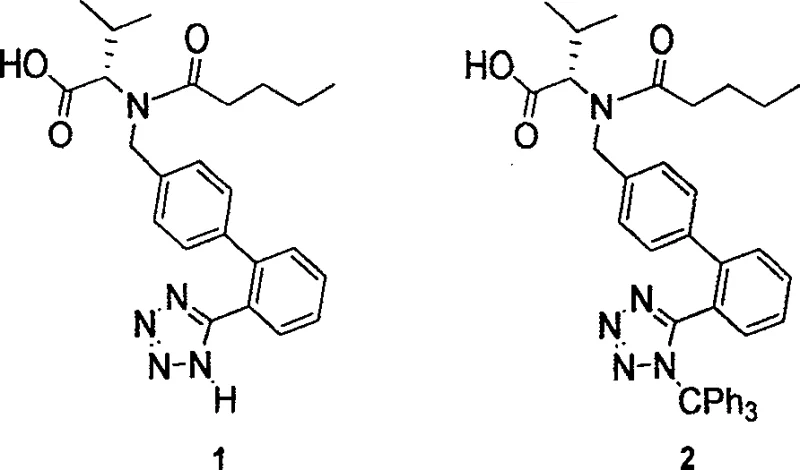 Chemical structures of Valsartan (1) and its protected intermediate (2)