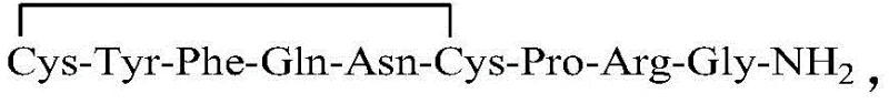 Chemical structure of Vasopressin showing the cyclic nonapeptide sequence with a disulfide bridge