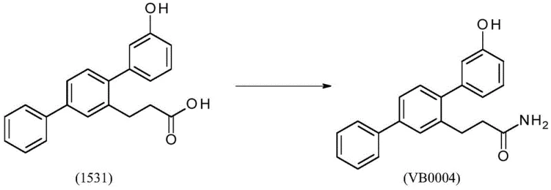 Final amidation step converting acid 1531 to VB0004 using CDI and ammonia gas