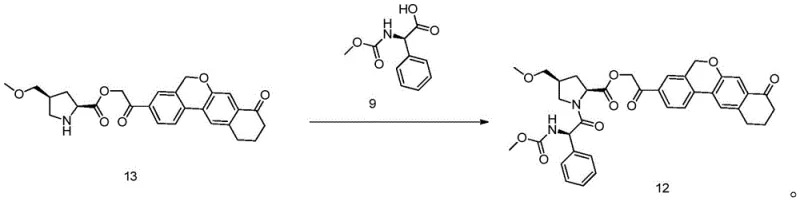 Condensation reaction mechanism converting Compound 13 and 9 into Intermediate 12