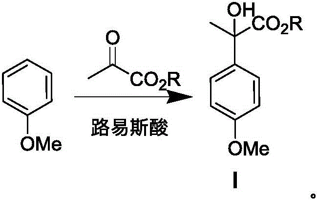 Step 1 Friedel-Crafts reaction mechanism converting anisole and pyruvate to Compound I