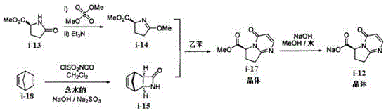 Prior art reaction route showing difficulties in purifying intermediate I-17 and forming sodium salt