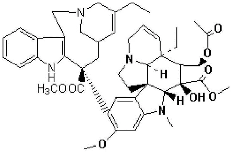 Chemical structure of Vinorelbine Tartrate showing the complex bis-indole alkaloid framework