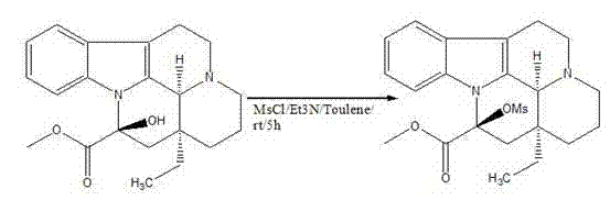 Step 1 reaction mechanism showing mesylation of Vincamine with MsCl