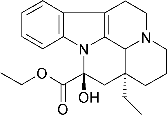 Chemical structure of Vinpocetine showing the ethyl ester group at the C-14 position of the eburnane skeleton