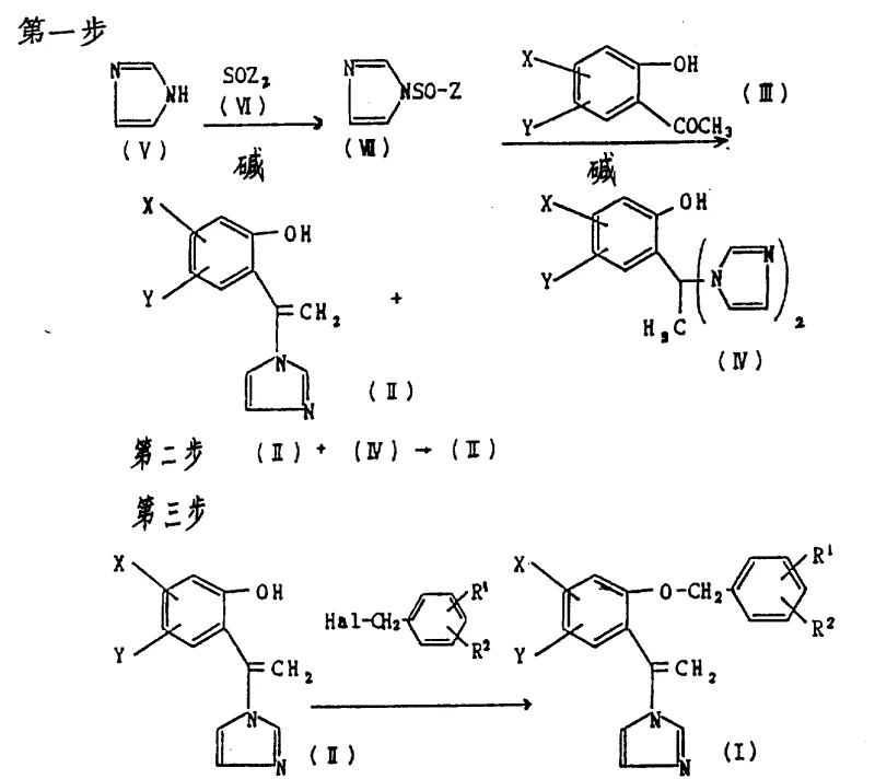 Overall reaction sequence showing the conversion of acetophenone derivatives to vinyl imidazole products via a recyclable intermediate pathway