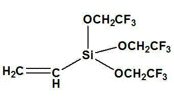 Chemical structure of Vinyl Tris(2,2,2-trifluoro) Ethoxyl Silane showing the vinyl group and three trifluoroethoxy substituents attached to the central silicon atom