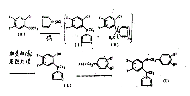 General reaction scheme showing the formation of mono-imidazole and bis-imidazole byproducts from o-hydroxyacetophenone
