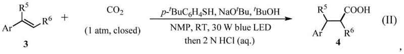 General reaction scheme for the synthesis of 3-arylpropionic acids from aryl vinyls and CO2 under visible light irradiation