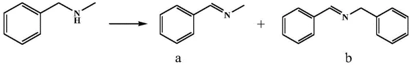 Reaction scheme showing the visible light catalyzed oxidation of N-methylbenzylamine to imine products