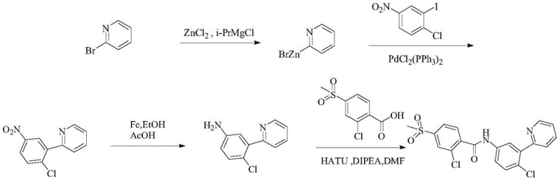 Prior art synthesis scheme 1 utilizing Negishi coupling with organozinc reagents