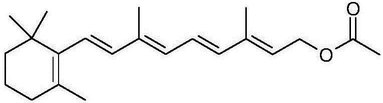 Chemical structure of Vitamin A acetate showing the core polyene chain and acetate group