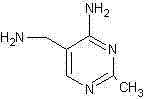 Chemical structure of 2-methyl-4-amino-5-aminomethyl pyrimidine showing the pyrimidine ring with amino and aminomethyl substituents