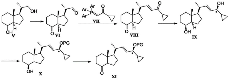 Novel 5-step synthesis route from Formula V to Formula XI showing streamlined process flow