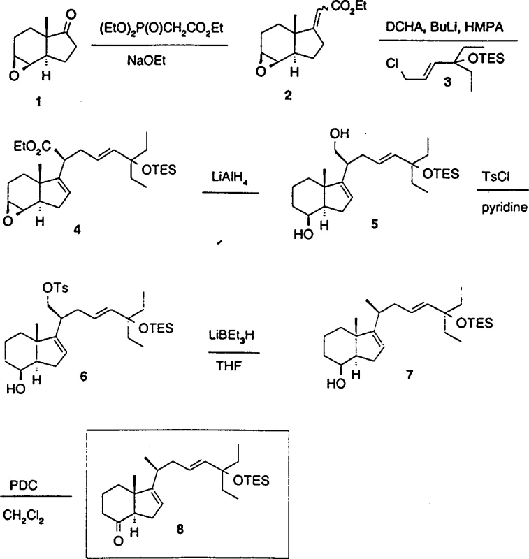 Overall reaction scheme for the synthesis of CD ring fragment analogues showing the conversion of starting ketone to final product via multiple intermediates