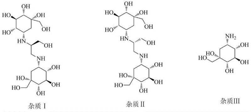 Structural comparison of Voglibose and its related Impurities I, II, and III