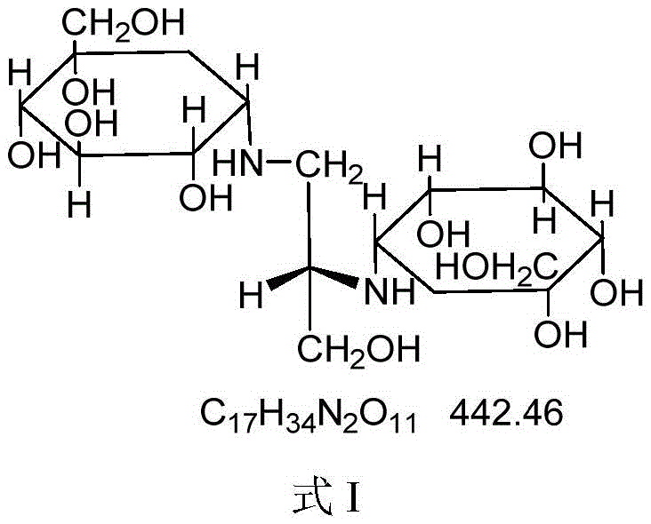 Molecular structure of Voglibose Impurity II (Formula I) synthesized via weak acid catalysis