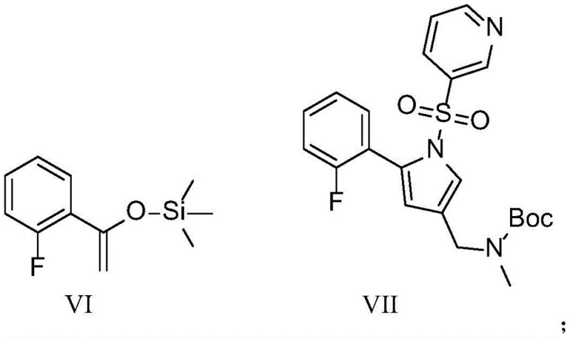 Rhodium-catalyzed condensation of triazole intermediate IV with silyl enol ether VI to form pyrrole VII