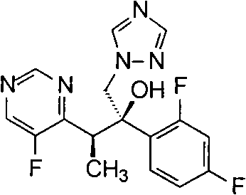 Chemical structure of Voriconazole showing the core triazole and fluoropyrimidine moieties