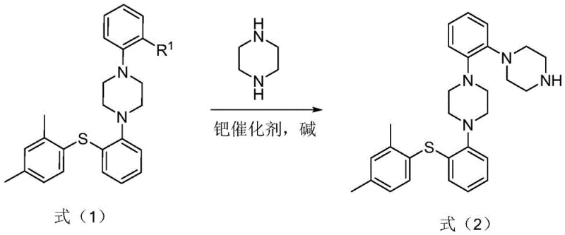 Reaction scheme showing the conversion of Formula 1 to Formula 2 via Pd-catalyzed amination