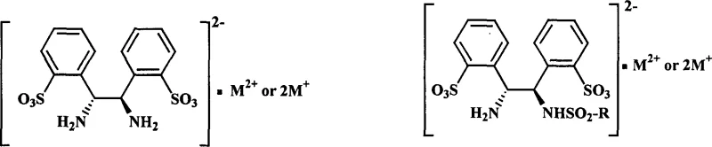 Chemical structure of optical pure water soluble diamine and its mono-sulfonylated derivative showing the 2,2-disulfonic substitution pattern