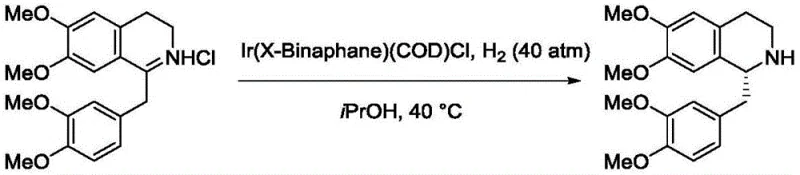 Asymmetric hydrogenation reaction scheme of dihydropapaverine using Ir-X-Binaphane catalyst