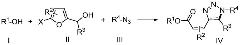 General reaction scheme showing Lewis acid promoted tandem synthesis of Z-alkenyl ester triazoles from alcohols, halofurfuryl alcohols, and azides