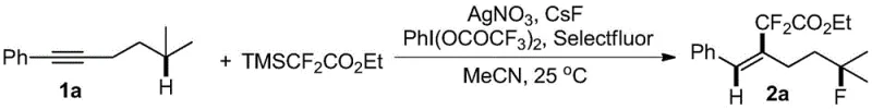 Specific example reaction converting phenyl alkyne 1a to product 2a with 76% yield