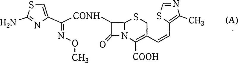 Chemical structure of Cefditoren (Formula A) showing the critical Z-configuration at the 3-position vinyl group