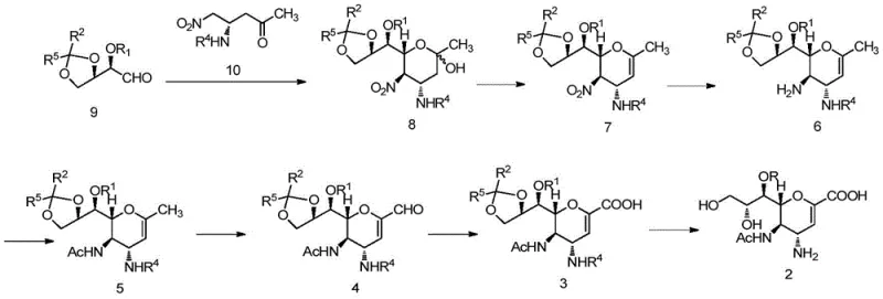 Overall synthetic route for Zanamivir and Laninamivir intermediates showing key transformation steps