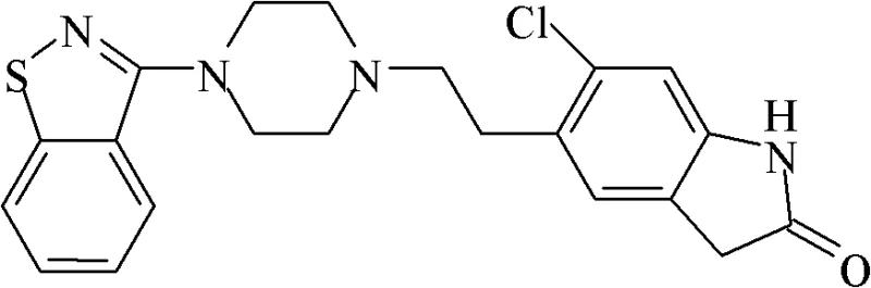 Chemical structure of Ziprasidone showing the indolone and benzisothiazole moieties