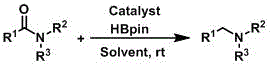 General reaction scheme showing zirconium-catalyzed reduction of amides to amines using pinacolborane