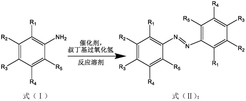 General reaction scheme showing the oxidative coupling of aniline derivatives to diphenyldiazene using zirconium hydroxide catalyst and TBHP