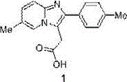 Chemical structure of 6-methyl-2-(4-methylphenyl)imidazo[1,2-a]pyridine-3-acetic acid