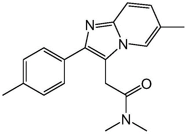 Chemical structure of Zolpidem showing the imidazopyridine core and acetamide side chain